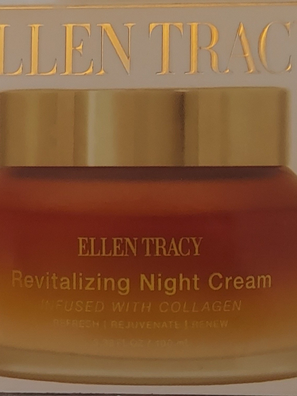 Ellen Tracy Night Cream Jar in Gold and Cream-Toned Amber